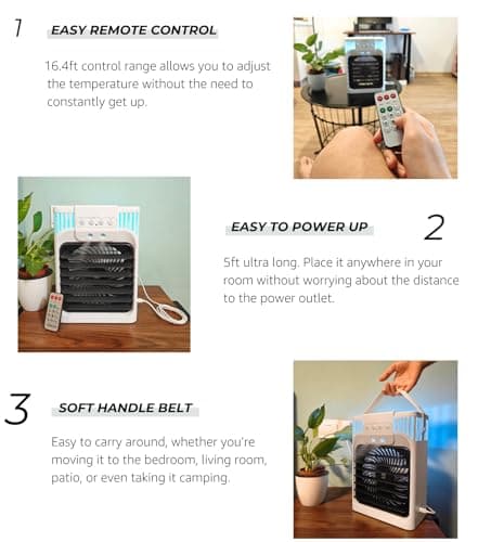 Portable Air Conditioners, 3 Speeds, 3 Mist Settings, 40oz Large Water Tank, 2~8h Timer & 7-color Ambient Lights, Air Conditioner Portable, Personal Small Evaporative Air Cooler for Room Bedroom 7