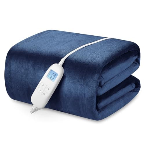 Electric Heated Blanket Queen Size 84" x 90" with 6 Heating Levels & 8h Auto Off, Ultra Soft Flannel Full Body Fast Heating Warming Blanket for Bed Sofa Home Office, Machine Washable, Blue