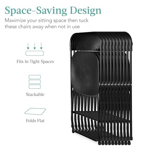Best Choice Products Set of 10 Plastic Folding Chairs, Portable Stacking Indoor Outdoor Seating for Home, Yard, Garden, Parties, Events w/Non-Slip Feet, 350lb Weight Capacity - Black 6