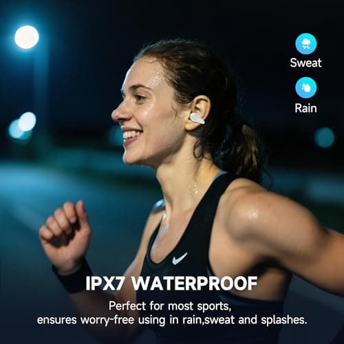 Open Ear Earbuds Wireless Bluetooth 5.3 Earphones, Flexible Clip On Ear buds with 36H Playtime LED Display Bone Conduction Headphones, Waterproof Light Weight Fit for Every Ear, Sport Frosted White 7