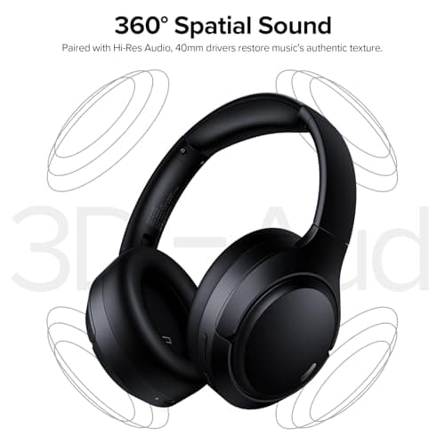 Hybrid Active Noise Cancelling Headphones Wireless, 120Hrs Playtime, 6 ENC Clear Mic, Over Ear Bluetooth Headphones with Hi-Res Audio Comfort Earcup Foldable ANC Headphone for Travel Game Home Office 5