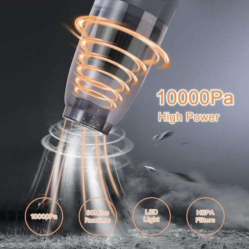 PEGOVO Handheld Vacuum Cordless Car Vacuum Portable, Cordless Handheld Vacuum Cleaner with Fast Charging Long Runtime Washable Filter,10KPA High Power Hand Vacuum for Home, Pet Hair(Grey) 7