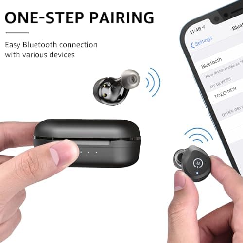 TOZO NC9 Hybrid Active Noise Cancelling Wireless Earbuds, in Ear Headphones IPX6 Waterproof Bluetooth 5.3 Stereo Earphones, Immersive Sound Premium Deep Bass Headset Matte Black. 8