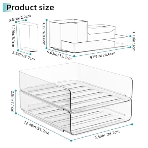 Paper Organizer Letter Tray - Acrylic Stackable Desk File Organizer with 5-Gird Tray and Pencil Holder, Clear File Organizer for Desk, Office Organizer for File Paper, Ipad, Letter, Small Item Etc 7