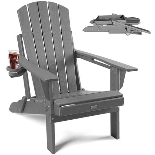 POWERWOOD Adirondack Chair with Cup Holder: Folding Adirondack Chairs Plastic HDPE Material Furniture - Composite Fire Pit Chairs Foldable for Outdoor/Backyard/Garden/Lawn/Deck/Porch/Patio