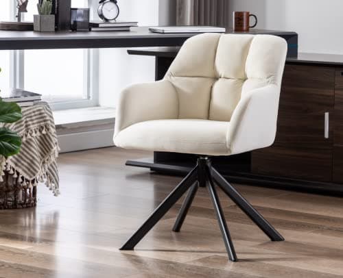 EALSON Comfy Velvet Desk Chair Modern Computer Task Chair no Wheels Swivel Accent Chair with Mid Back Arm Chair for Living Room/Bedroom/Home Office(Beige)