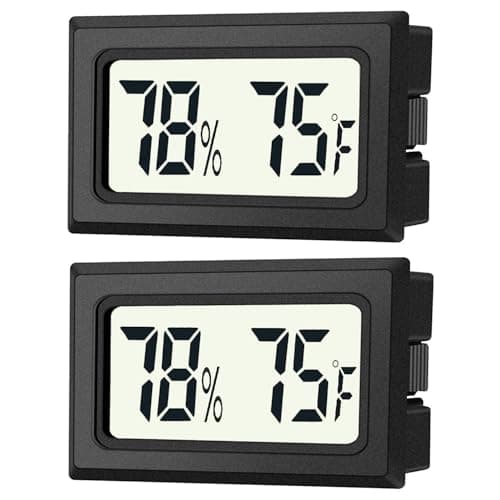 JEDEW 2 Pack Mini Digital Hygrometer Thermometer Gauge, Indoor Outdoor Temperature Humidity Meter for Humidifiers Greenhouse Reptile Plant Humidors, Large LCD Screen, Display in Fahrenheit (℉) (2)