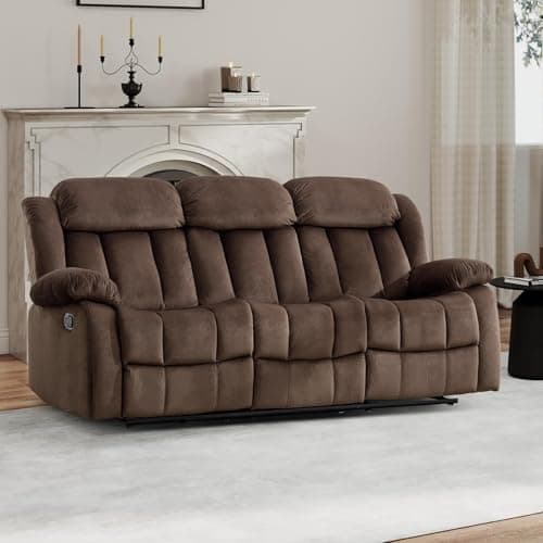 EBELLO Manual Recliner Chair, Classic 3 Seat Reclining Sofa with Overstuffed Arms and Backrest for Living Room, Bedroom, Sofa, Brown