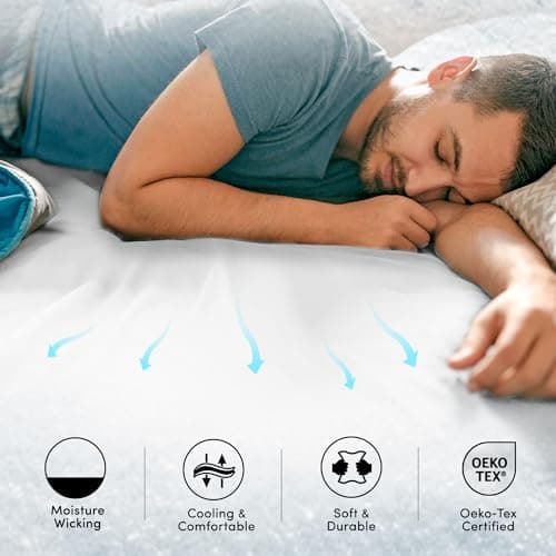 Comfort Spaces Coolmax Moisture Wicking Fitted Sheet ONLY Super Soft, Fade Resistant, All Elastic Deep Pocket Fits Up to 16" Mattress - Warm Weather Cooling Sheets for Night Sweats, King, White 5