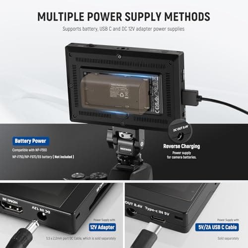 NEEWER F500 5.5 Inch Camera Field Monitor, HDR Touch Screen with 3D LUT, Waveform, Vector Scope, Full HD 1920x1080 IPS 4K HDMI Loop in/Out DSLR Video Peaking Focus Assist, Tilt Arm, Battery 7