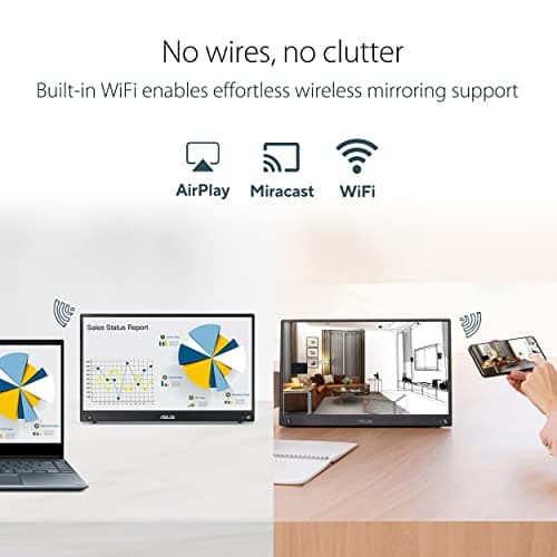 ASUS ZenScreen 15.6” 1080P Wireless Portable Monitor (MB16AWP) - FHD, IPS, Built-in Battery, Eye Care, USB Type-C, Tripod Mountable, Supports iOS, Android, Win11, Mini HDMI, 3-Year Warranty 2