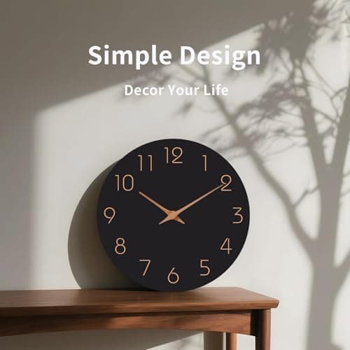 Mosewa Wall Clock 8 Inch Black Battery Operated Silent Non Ticking Simple Minimalist Rose Gold Numbers Decorative for Bedroom Living Room Kitchen Home Bathroom Office 5