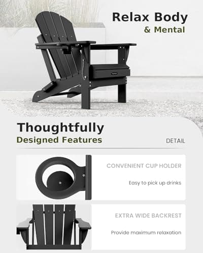 MUCHENGHY Folding Adirondack Chairs Patio Chairs Outdoor Adirondack Chair Weather Resistant Chair for Patio, Outside, Deck, Backyard, Fire Pit Chair, Campfire Chairs (Black) 9