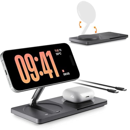 Wireless Charging Station for iPhone & AirPods: Foldable Charger Stand with MagSafe, 2-in-1 Magnetic Charger Stand for iPhone 12-15 & iPhone 16 & AirPods (No AC Adapter)