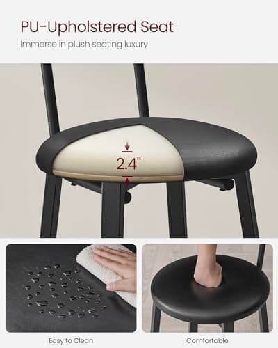 VASAGLE Bar Stools, Set of 2 PU Upholstered Breakfast Stools, 29.7 Inches Barstools with Back and Footrest, Simple Assembly, for Dining Room Kitchen Counter Bar, Rustic Brown and Black ULBC069B81 7