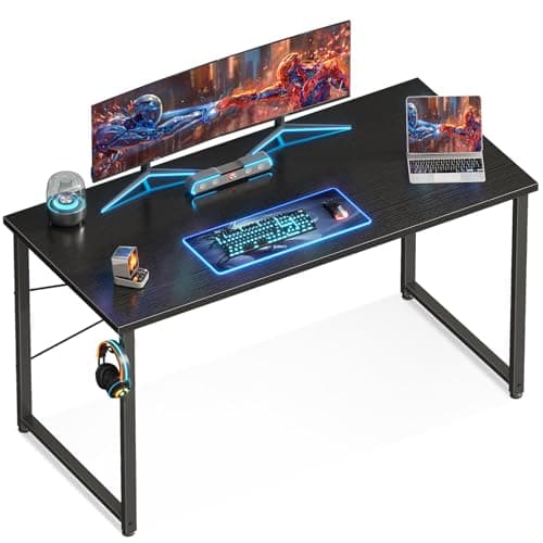 ODK 47.2 Inches Computer Desk for Home Office, Office Table for Small Spaces, Writing Desk with Headphone Hooks, Black