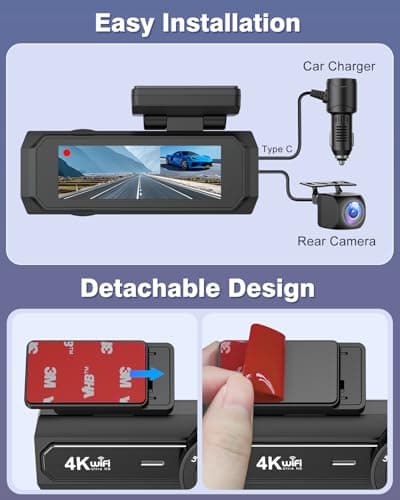 4K Dash Cam Front and Rear, Otovoda WiFi Dash Camera for Cars with App, UHD 2160P Night Vision, 2.99" IPS Screen, Dashcam with 64GB Card, 24H Parking Mode, WDR 8