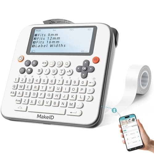 Makeid E1 Label Maker - Bluetooth Rechargeable Label Maker Machine - QWERTY Keyboard Labeler, 3.4" Backlighting LCD Screen - Prints 9~16mm Label - Home and Office Organization