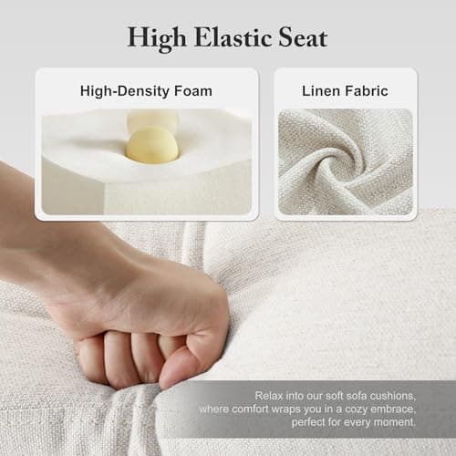 Busaurus 3 Seater Sofa Couch with Deep Seats, 89" Mid Century Modern Upholstered Sofa with Armrests, Comfy Couches for Living Room, Bedroom, Apartment and Office (Beige) 7