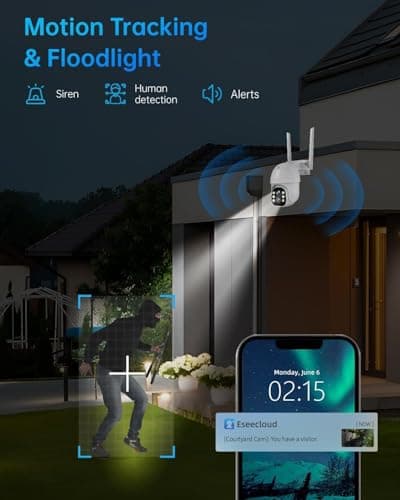 Slice Jelly Securit Camer Wireless Solar Powered Outdoor for Home and Farm, ABS Fireproof Waterproof Material, 360° View, 2K HD Color Night Vision,Human Auto Tracking, 2-Way Audi (Wite) 6