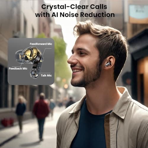 TOZO NC20 Active Noise Cancelling Wireless Earbuds, LDAC Hi-Res Sound Bluetooth Headphones, 6 Mics AI Call Ear Buds 80H Playtime, Dual Pairing, 32 EQ via App, IPX8 Waterproof, Wireless Charging Case 8