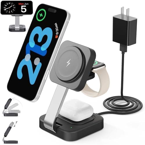 2026 Traveling Wireless Mag-Safe Fast Charging Station,Magnetic 3 in 1 Charger with iPhone 17 16 15 14 13 12 Pro Max Plus,Apple Watch Series & Air pods 4 3 2 Pro-Gifts for Wife & Husband(Black)
