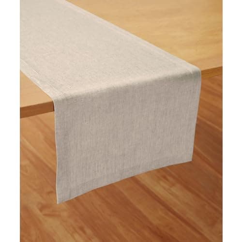 Solino Home Linen Light Natural Table Runner 36 Inches - 100% Pure Linen Small Table Runner 14 x 36 Inch Ideal for Dresser and Coffee Tables - Spring, Easter, Mothers Day - Diana Medium Weight