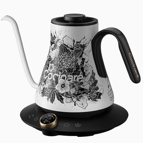 Cocinare Artisan Collection Blossom Gooseneck Electric Kettle, ±1℉ Precise Temperature Control for Pour-Over Coffee & Tea, Quick Heating 1500W, Stainless Steel Interior, 0.9L