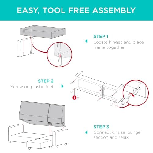 Best Choice Products Upholstered Sectional Sofa for Home, Apartment, Dorm, Bonus Room, Compact Spaces w/Chaise Lounge, 3-Seat, L-Shape Design, Reversible Ottoman Bench, 680lb Capacity - Gray 8
