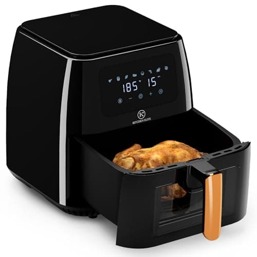 [Kitchen Elite] Air Fryer 8 Qt With Clear Window, Large Airfryer, 8 Presets, One-touch Panel, 360° Turbo Airflow Tech, Nonstick Air Fryers Basket, Dishwasher-safe, Elegant Black Design