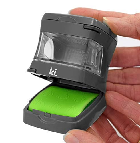 Kitchen Innovations Garlic-A-Peel Garlic Press, Crusher, Cutter, Mincer, and Storage Container - Includes Silicone Garlic Peeler - Easy to Clean - Stainless Steel Blades – (Grey), standard 6