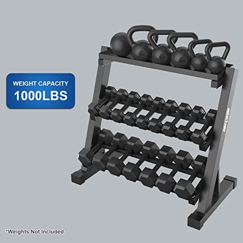 BEKING 3 Tier Dumbbell Rack,1000LB Capacity Weight Storage Rack for Home Gym Fitness,Multifunctional Free Weight Organizer Stand for Dumbbells, Kettlebells,Compact Design Save Floor Space 6