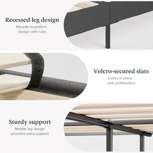 Zinus Queen Maya Upholstered Bed Frame with Asymmetric Headboard, Durable Wooden Slats, Sturdy Framework, Noise Free Sleep, No Box Spring Needed, Easy Assembly, Eco Friendly Packaging, Dark Grey 7