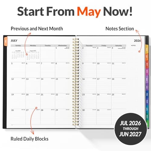 SUNEE 2026-2027 Appointment Book, Quarter-Hourly, Weekly & Monthly - from July 2026 to June 2027, 8.5"x11" Academic Planner, Flexible Cover, Note Pages, Bookmark, Spiral Binding, Black 3