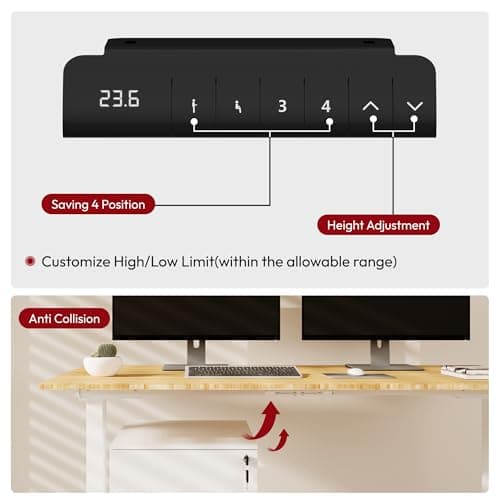 Standing Desk with Dual Motor, 3-Stage Lifting Column, Handset with 3 Preset and Sit-Stand Reminder - 60 inch Whole Piece Real Bamboo Desk/White Frame, Height Adjustable Desk for Home and Office 8