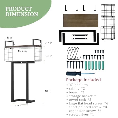 Loteba Towel Rack Wall Mounted for Bathroom. Multi-Functional Bath Floating Shelves with Towel Rack, Paper Holder and Storage Basket Over The Toilet for RV Camper or Small Space 6