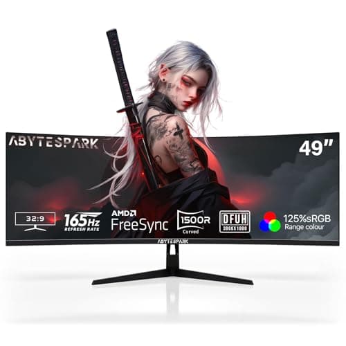 49 Inch Curved Ultra Wide Gaming Monitor, 4K (3840x1080P), 144Hz/165Hz 1500R, 32:9125% sRGB, FreeSync, Height Adjustable Screen Monitor, HDMI 2.1 And DP 1.4, Supports Wall Mounted Installation