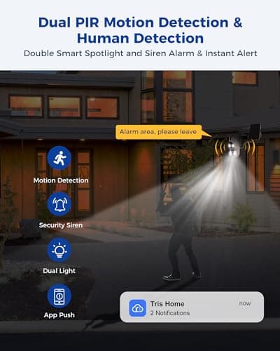 GAIEXCE Solar Security Cameras Wireless Outdoor【Dual Lens】 100% Wire-Free Battery Powered Camera, Pan Tilt, 4MP Color Night Vision, PIR Motion Detection, Spotlight/Siren Alarm, Only 2.4G WiFi 5