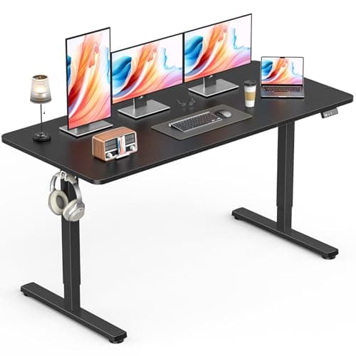 Zontera Standing Desk, Height Adjustable Electric Stand up Desk, 55 x 24 Inches Sit Stand Home Office Desk with Splice Board, Black Frame/Black Top