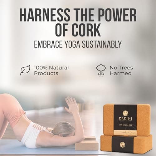 Cork Yoga Blocks 2 Pack with Strap- 9x6x3 Inch Natural Yoga Block Set of 2- Pilates Props and Accessories - High Density Cork Bricks For Exercise (Natural Cork, Blocks with Strap and Bag) 7