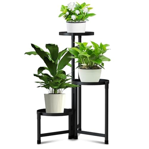 OUYPLTNY Metal Plant Stand Shelf Rack Indoor Outdoor Multiple Black 3 Tier Tall Corner Flower Pot Holder Stands Tiered Wrought Iron Planter Shelves for Patio Living Room Balcony Office (3 tier)