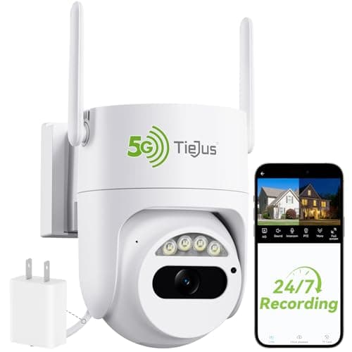 TIEJUS 3MP Security Camera Outdoor - 2.4G/5G Wi-Fi, 24/7 Recording Wired Power, 360° Pan-Tilt View, Motion Tracking, Color Night Vision, 2-Way Audio, Works with Alexa, Cloud & SD Card Storage, IP66