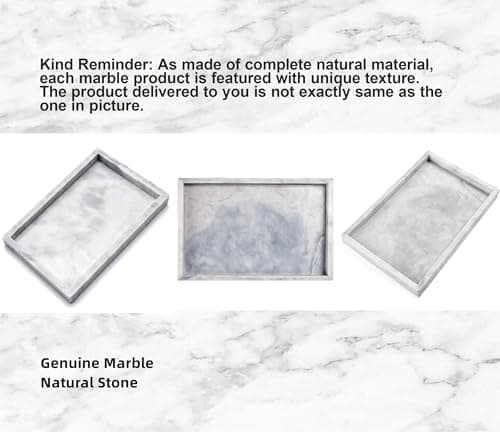 12 x 8 inch Real Natural Marble Vanity Tray, Genuine Marble Storage Tray for Cosmetics/Jewelry, Non-Resin/Non-Ceramic, Dresser Organizer Tray, Bathroom Tray, Home Decor, Kitchen, Coffee Table 7