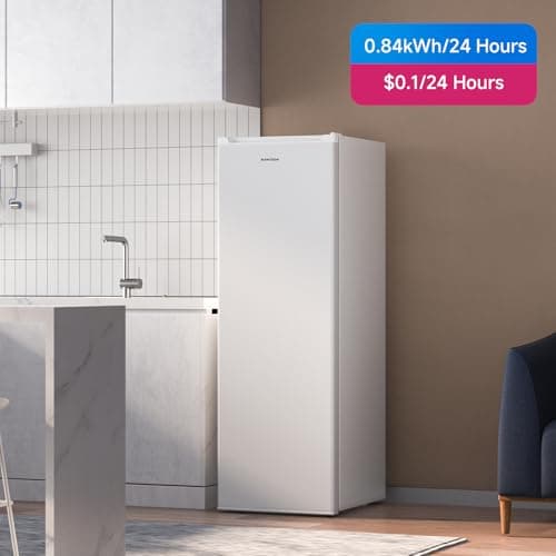 BANGSON Upright Freezer, 7.0 Cu.ft Stand Up Freezer, Convertible Upright Freezer/Refrigerator, Single Door for Kitchen,Garage, Office, Apartment, White 7