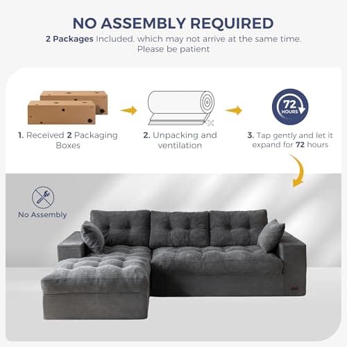 MAXYOYO L-Shaped Sectional Sofa with Convertible Left/Right Ottoman, Cloud Boneless Modular Couch, Layered Cushion & Tufted Upholstered, 4-in-1 Flexible Combination, No Assembly, Dark Grey 7