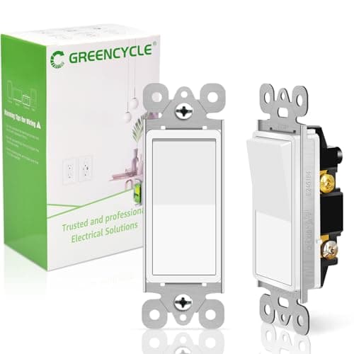 Greencycle Single Pole Rocker Light Switch,Paddle Light Switch 15 Amp,Sp Switches White,120V-277V AC,On/Off Wall Switches, Residential/Commercial Grade,Home & Office,UL/CUL,2PK