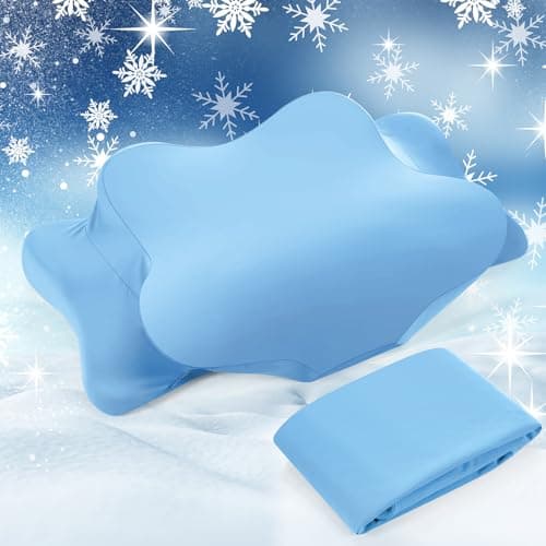 Hahafelt Cooling Cervical Neck Pillowcase Cover (Only Pillow Case) Ergonomic Pillowcase with Zipper Breathable Contour Pillow Cover for Side Back Stomach Sleepers(Blue,Queen Size)