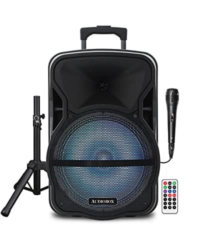 ABX-12S 12" Portable Bluetooth PA Speaker w/Stand & Mic, USB, TF, FM, AUX, 1/4" Mic Jack, Rechargeable Battery, Trolley Handle & Wheels, Perfect for DJ, Parties, & Events
