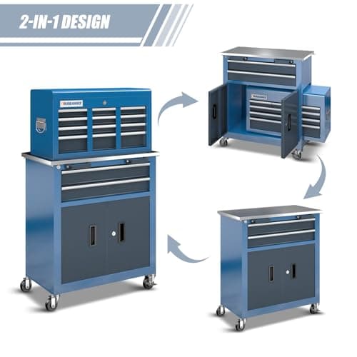 LARBANKE 8-Drawer Rolling Tool Chest with Wheels and Door,Tool Box with Sliding Drawer,Stainless Steel Countertop Tool Chest,can Form Large Workbench,for Garage Workship 5