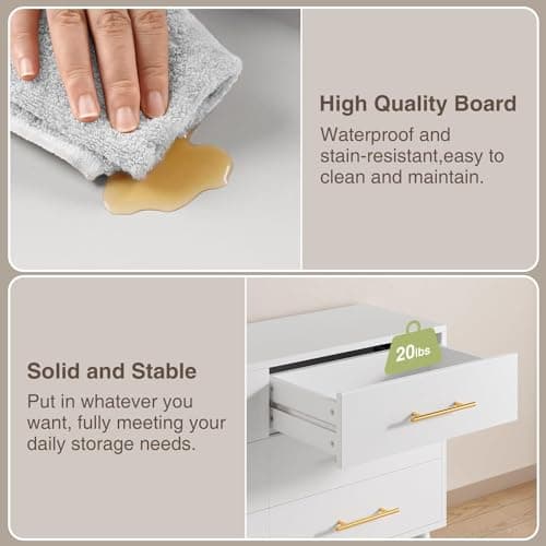 Aiho 6 Drawer Dresser Modern Drawers with Metal Handles, Wood Storage Dresser for Bedroom, Living Room, Entryway, White 6